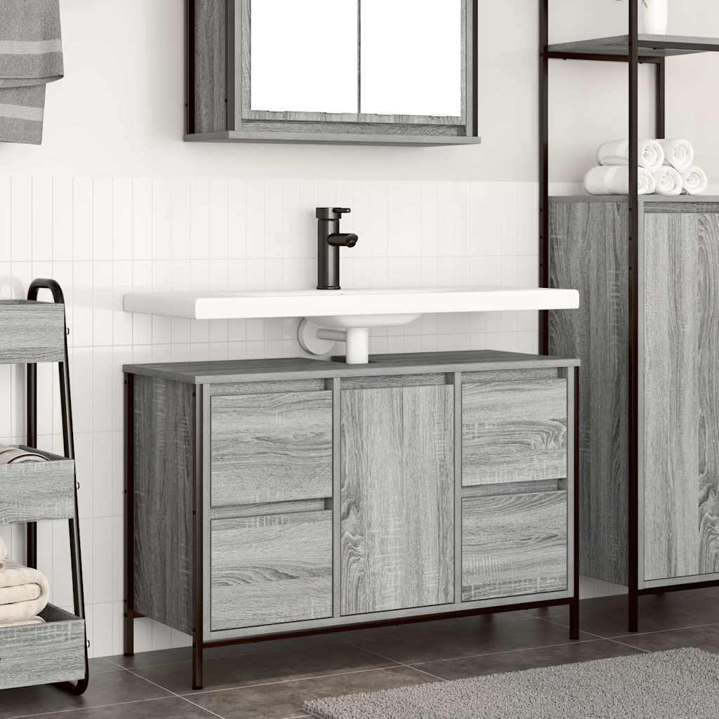 Mobile Lavabo Con Cassetti Grigio Sonoma 90X34,5X60 Cm