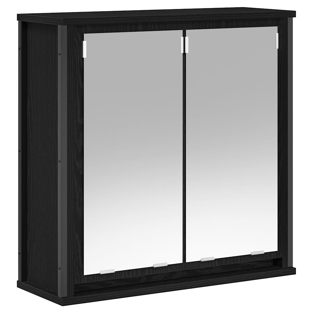 Pensile Da Bagno Con Specchio Rovere Nero 60X21X60 Cm