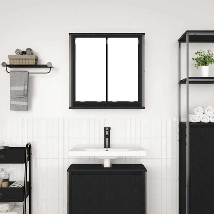 Pensile Da Bagno Con Specchio Rovere Nero 60X21X60 Cm