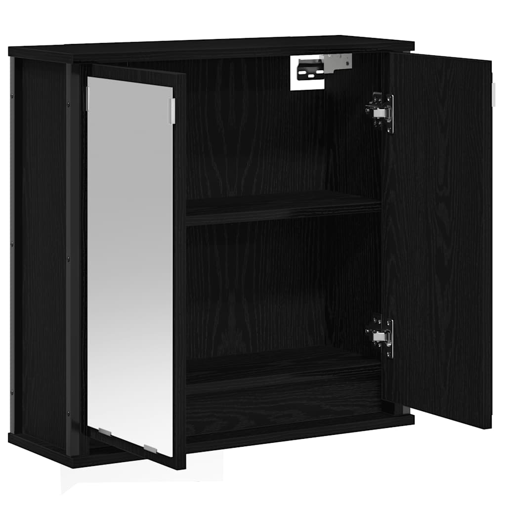 Pensile Da Bagno Con Specchio Rovere Nero 60X21X60 Cm