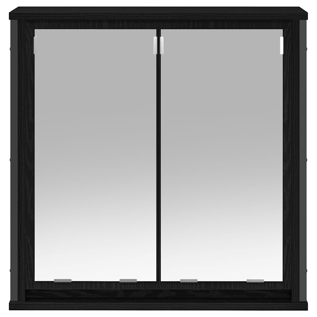 Pensile Da Bagno Con Specchio Rovere Nero 60X21X60 Cm