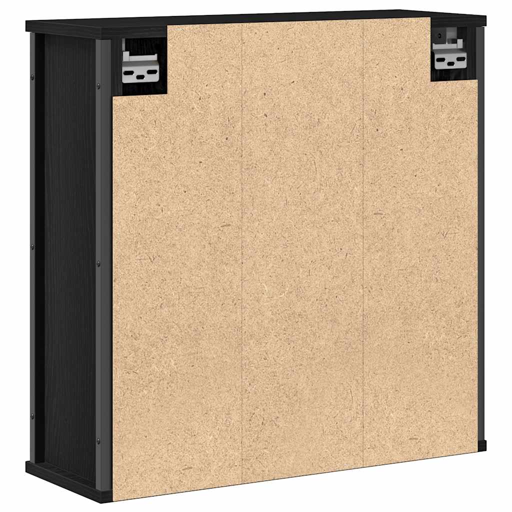 Pensile Da Bagno Con Specchio Rovere Nero 60X21X60 Cm