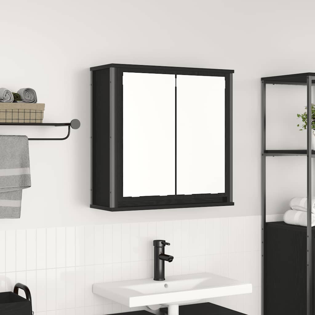 Pensile Da Bagno Con Specchio Rovere Nero 60X21X60 Cm