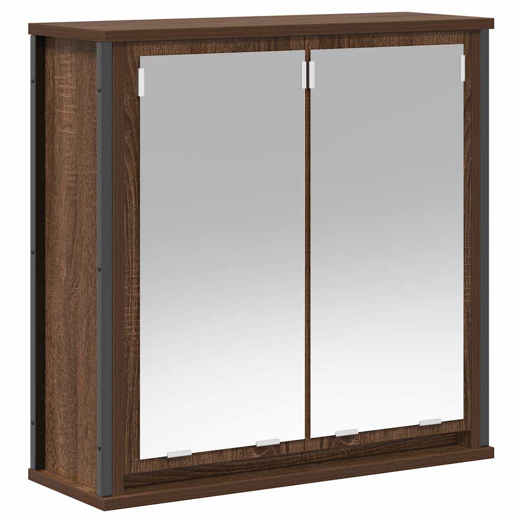 Pensile Da Bagno Con Specchio Rovere Marrone 60X21X60 Cm