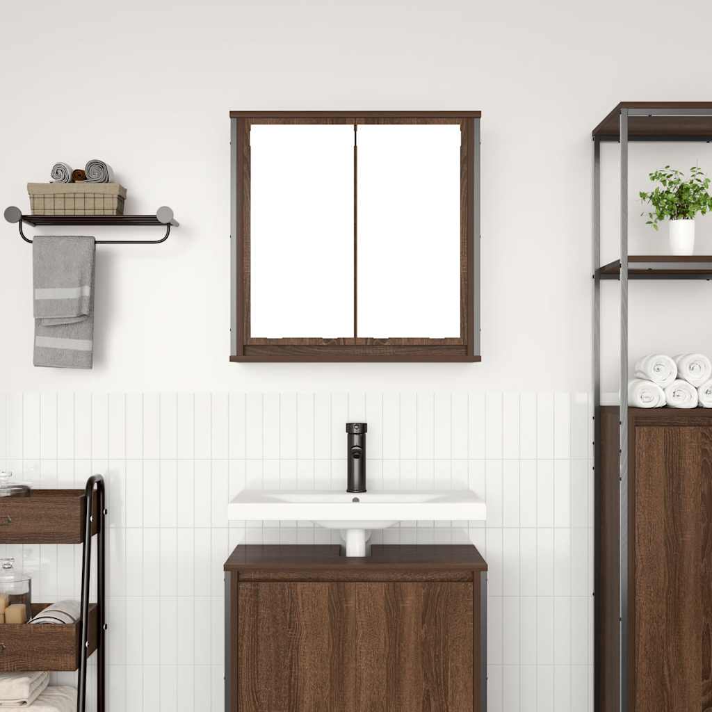 Pensile Da Bagno Con Specchio Rovere Marrone 60X21X60 Cm