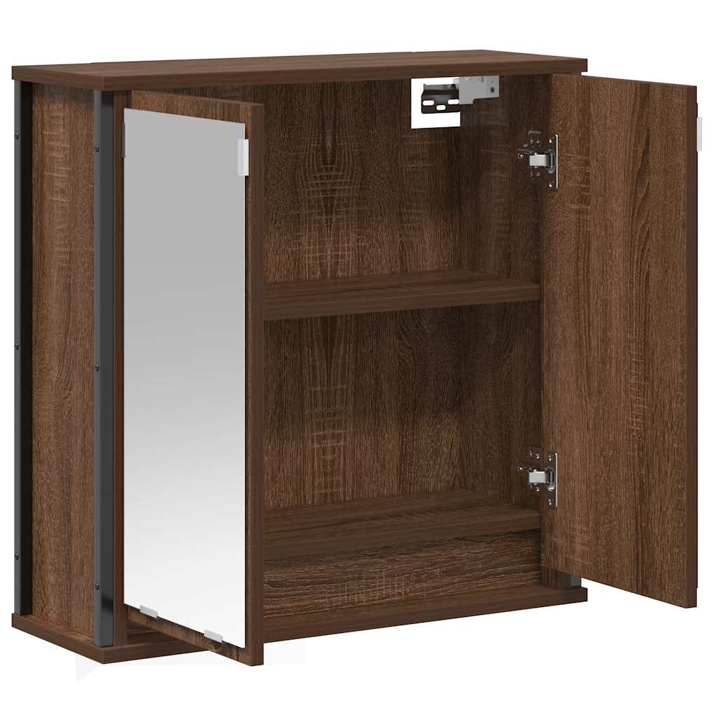 Pensile Da Bagno Con Specchio Rovere Marrone 60X21X60 Cm