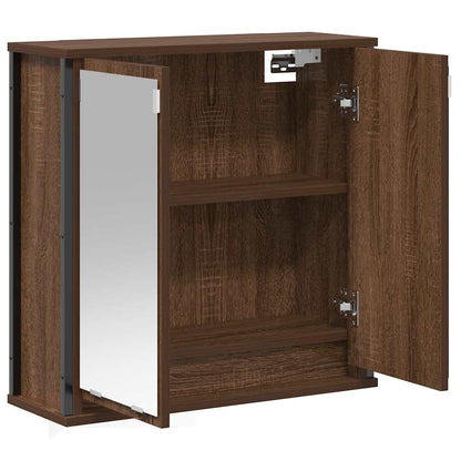 Pensile Da Bagno Con Specchio Rovere Marrone 60X21X60 Cm