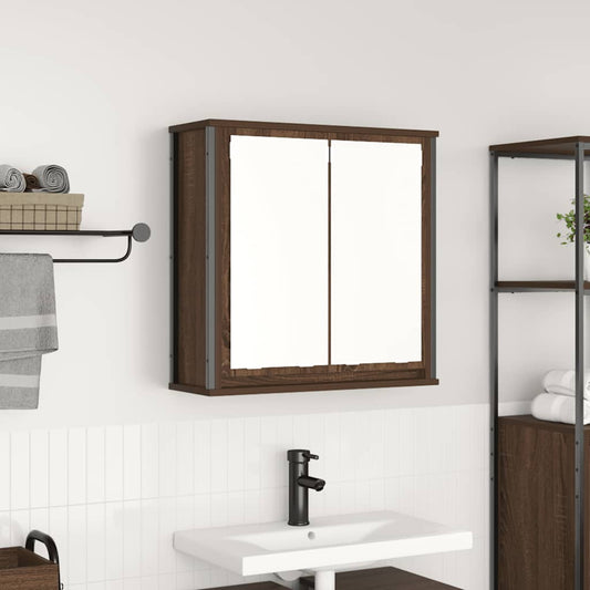 Pensile Da Bagno Con Specchio Rovere Marrone 60X21X60 Cm