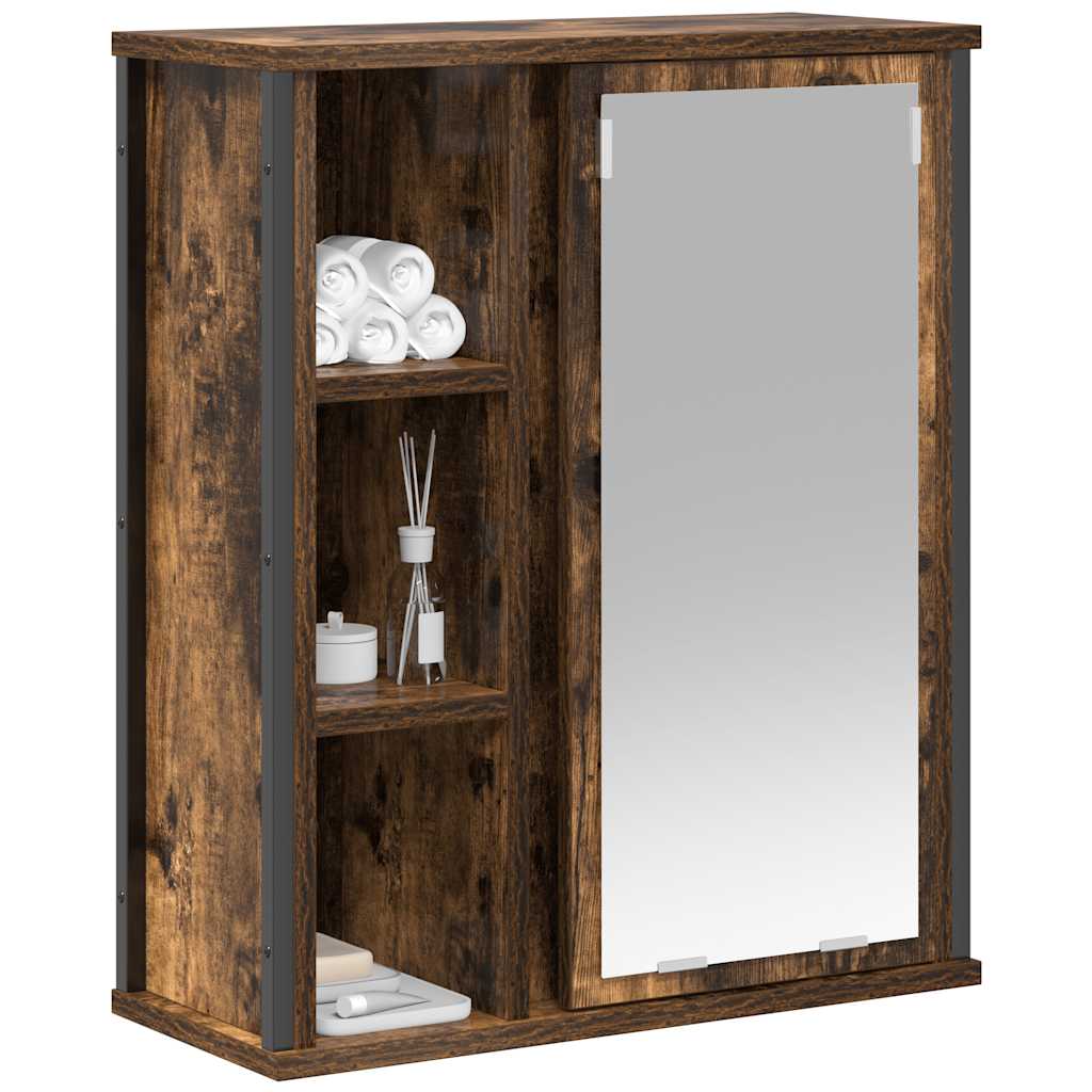 Pensile Da Bagno Con Specchio Rovere Fumo 50X21X60 Cm