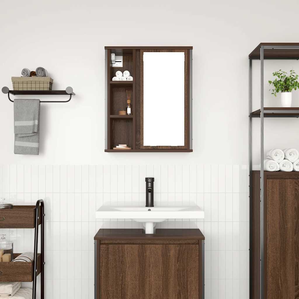 Pensile Da Bagno Con Specchio Rovere Marrone 50X21X60 Cm