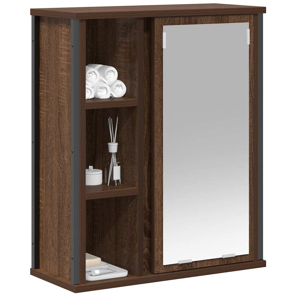 Pensile Da Bagno Con Specchio Rovere Marrone 50X21X60 Cm