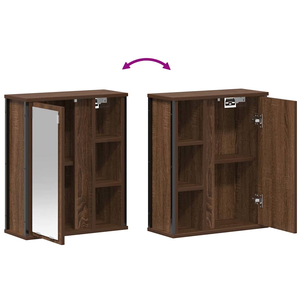 Pensile Da Bagno Con Specchio Rovere Marrone 50X21X60 Cm