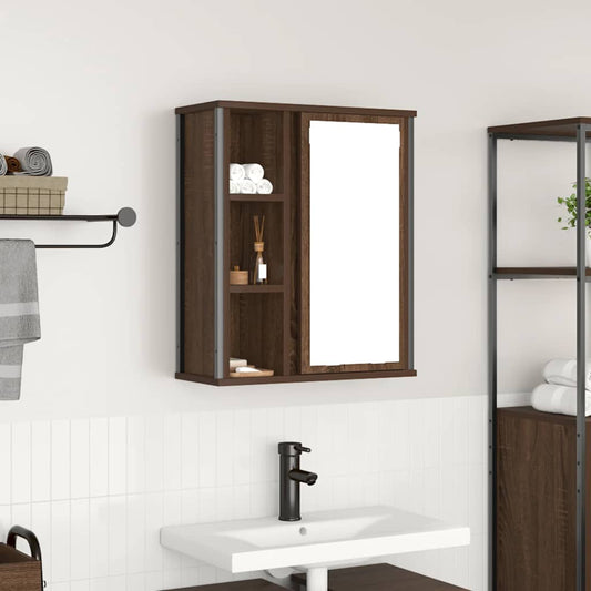 Pensile Da Bagno Con Specchio Rovere Marrone 50X21X60 Cm
