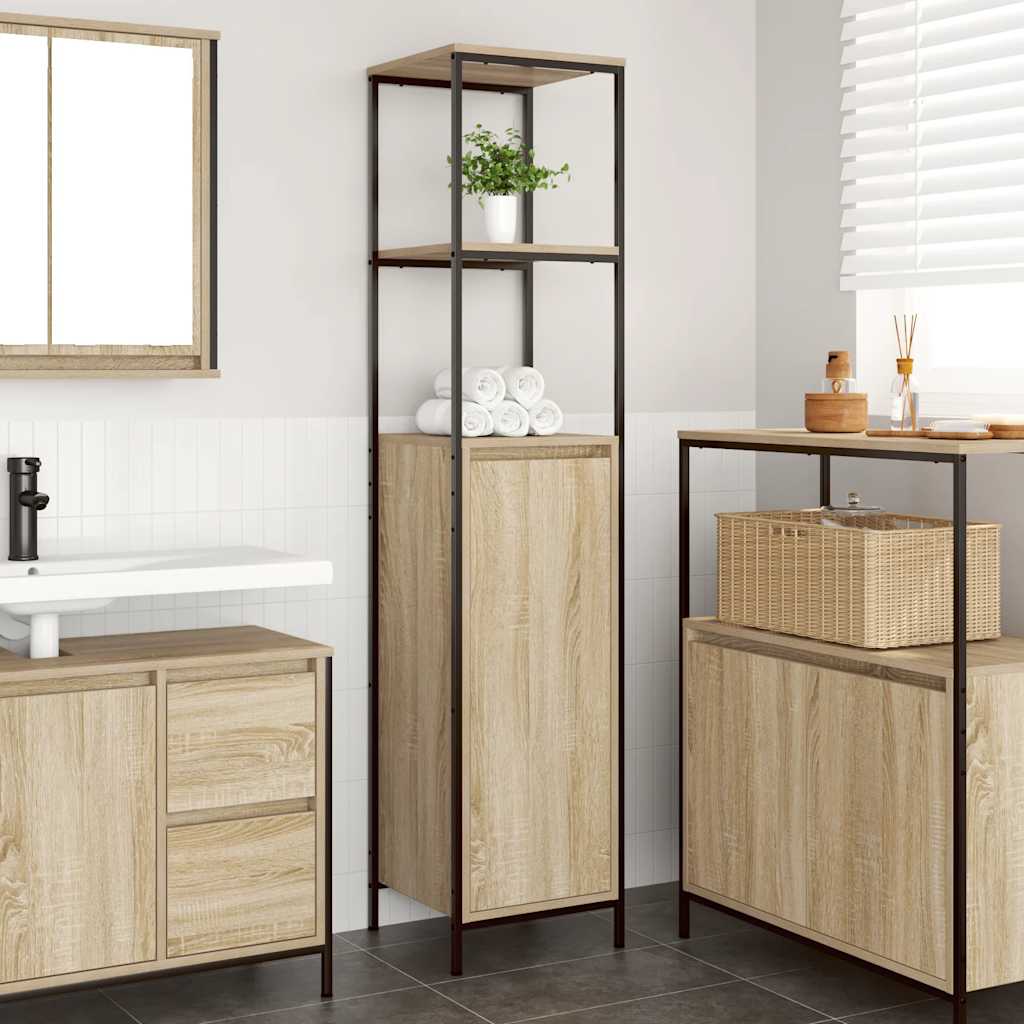 Mobile Da Bagno Con Ripiani Rovere Sonoma 36X35X165 Cm
