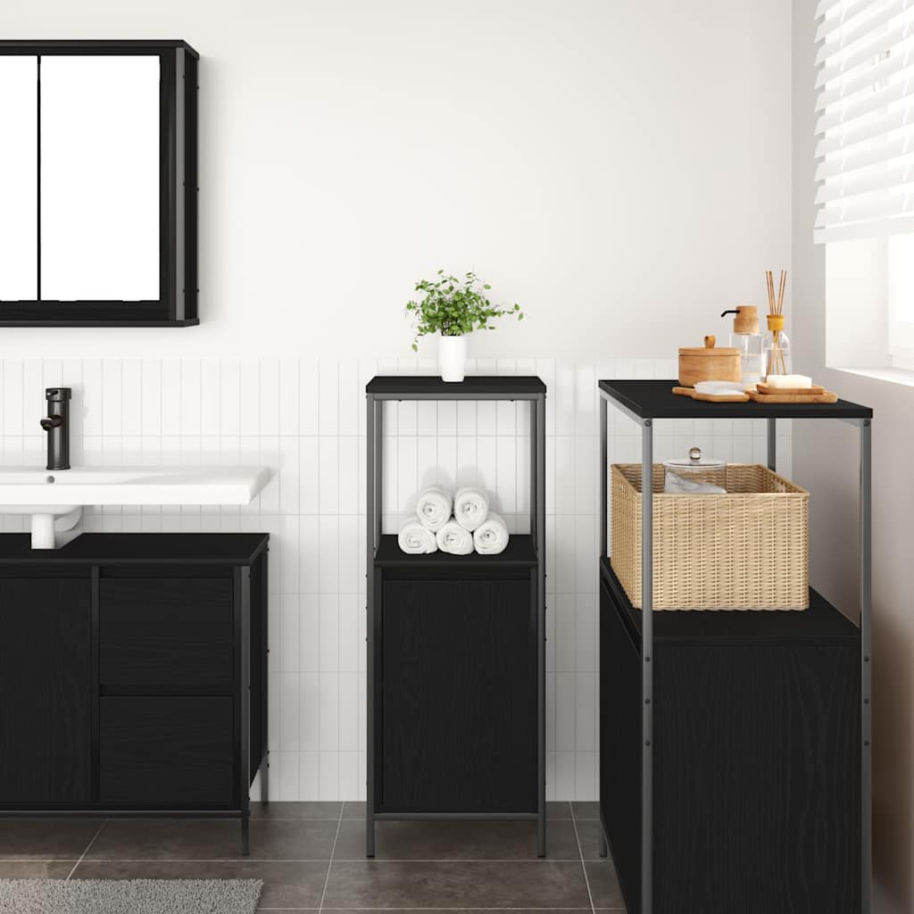 Mobile Da Bagno Con Ripiani Rovere Nero 36X35X95 Cm