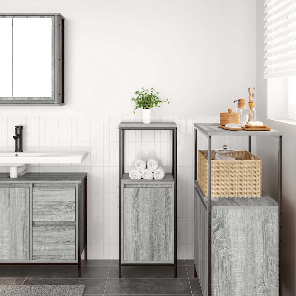 Mobile Da Bagno Con Ripiani Grigio Sonoma 36X35X95 Cm