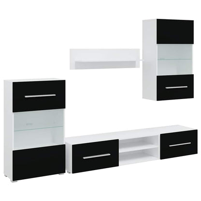 Unità Tv 5 Pz Con Illuminazione A Led Nero Opaco Truciolato