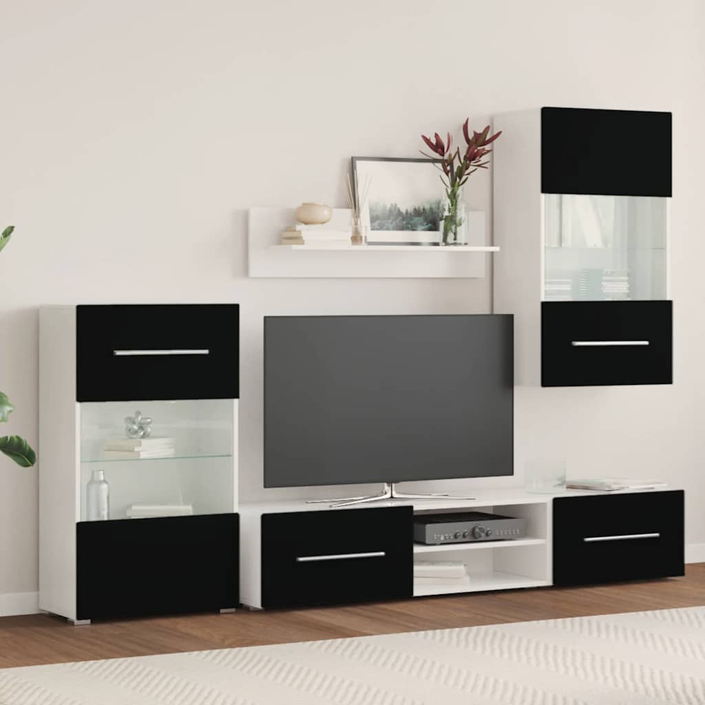 Unità Tv 5 Pz Con Illuminazione A Led Nero Opaco Truciolato