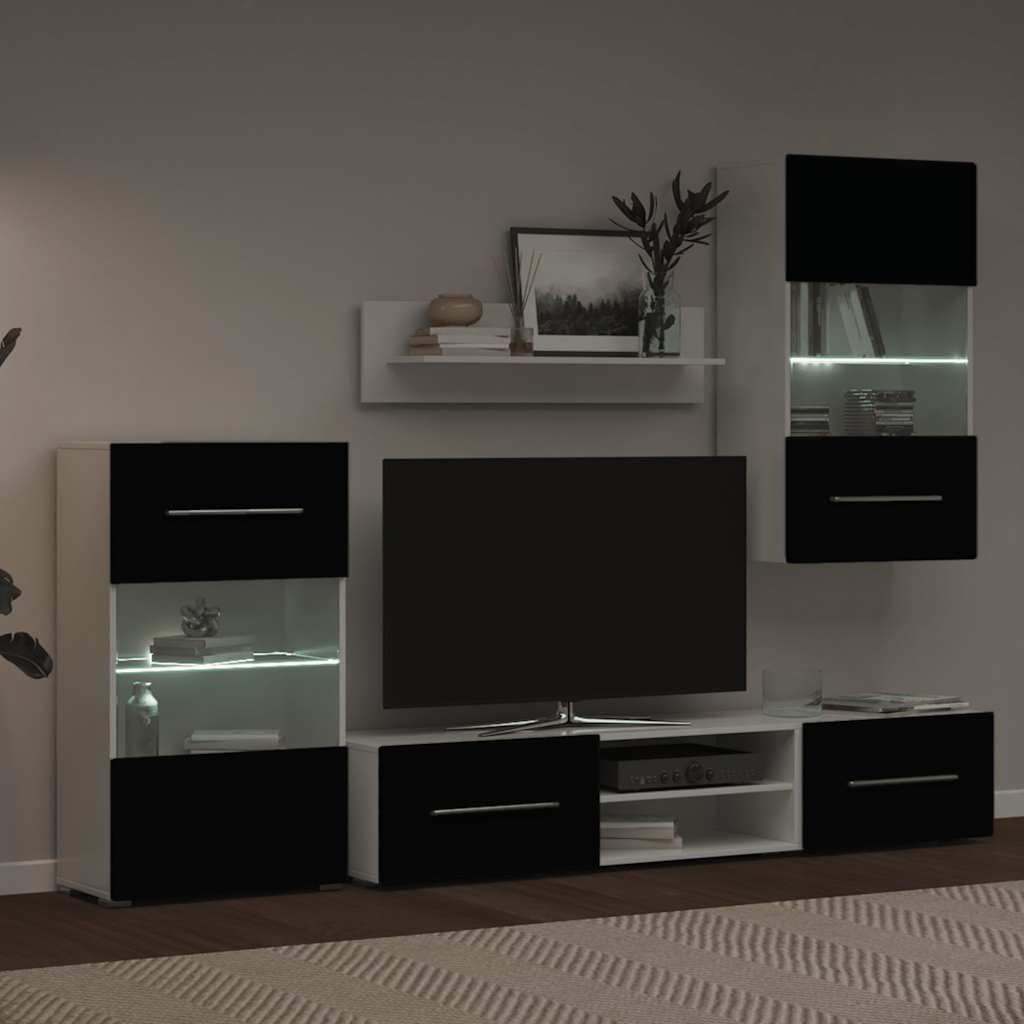 Unità Tv 5 Pz Con Illuminazione A Led Nero Opaco Truciolato