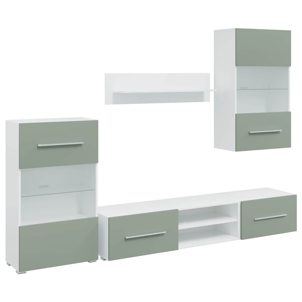 Mobile Tv 5 Pz Con Illuminazione A Led Verde Oliva Truciolato