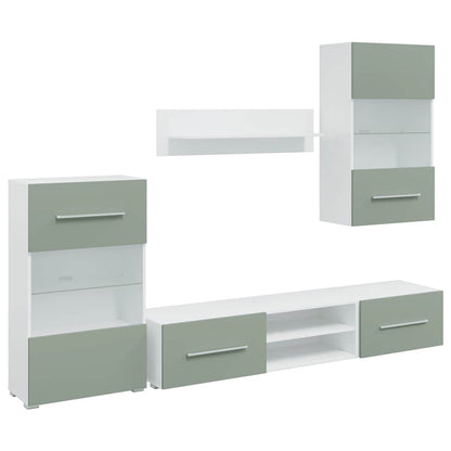 Mobile Tv 5 Pz Con Illuminazione A Led Verde Oliva Truciolato