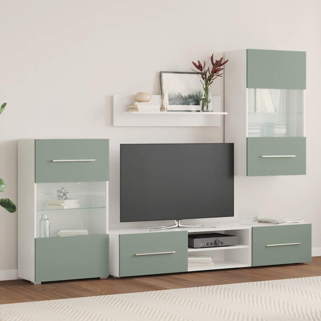 Mobile Tv 5 Pz Con Illuminazione A Led Verde Oliva Truciolato
