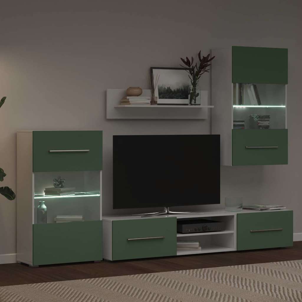Mobile Tv 5 Pz Con Illuminazione A Led Verde Oliva Truciolato