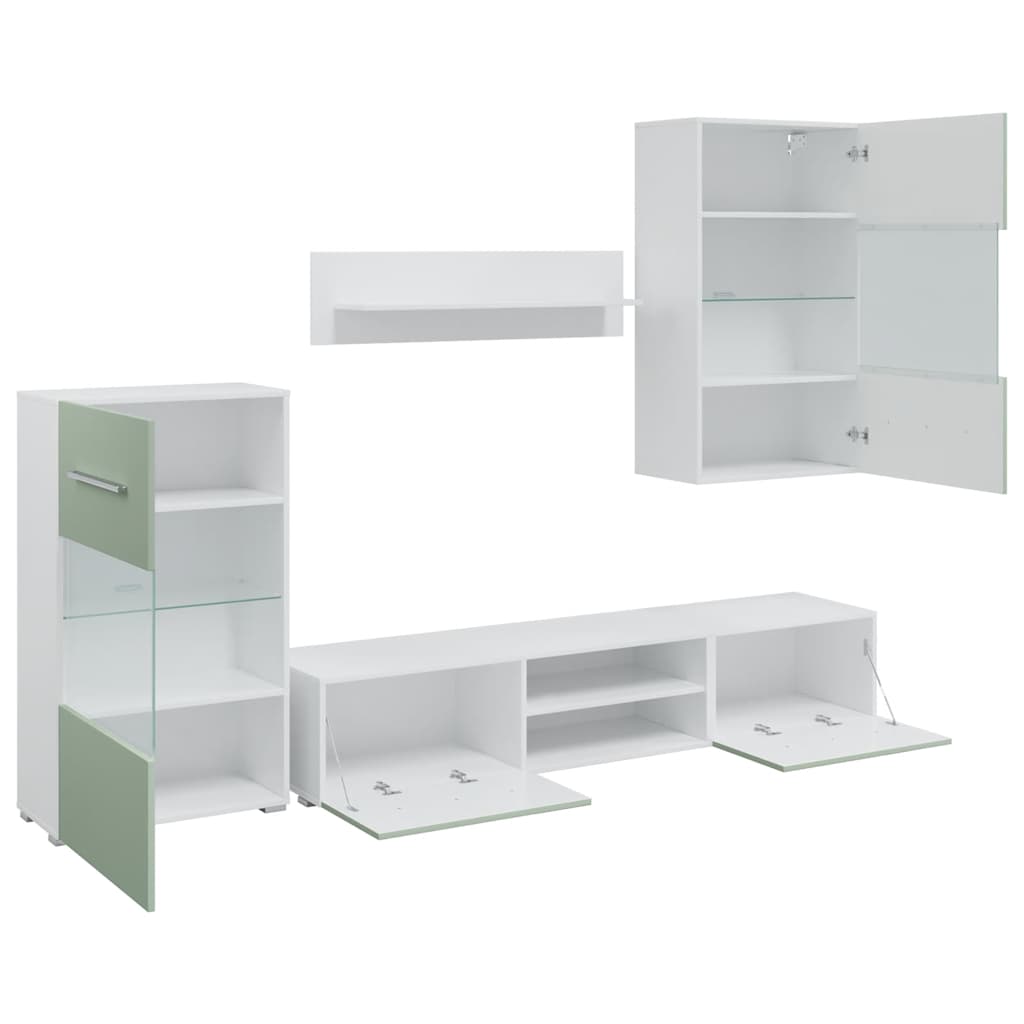 Mobile Tv 5 Pz Con Illuminazione A Led Verde Oliva Truciolato
