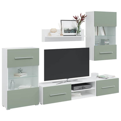 Mobile Tv 5 Pz Con Illuminazione A Led Verde Oliva Truciolato