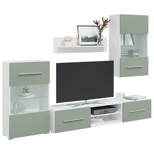Mobile Tv 5 Pz Con Illuminazione A Led Verde Oliva Truciolato