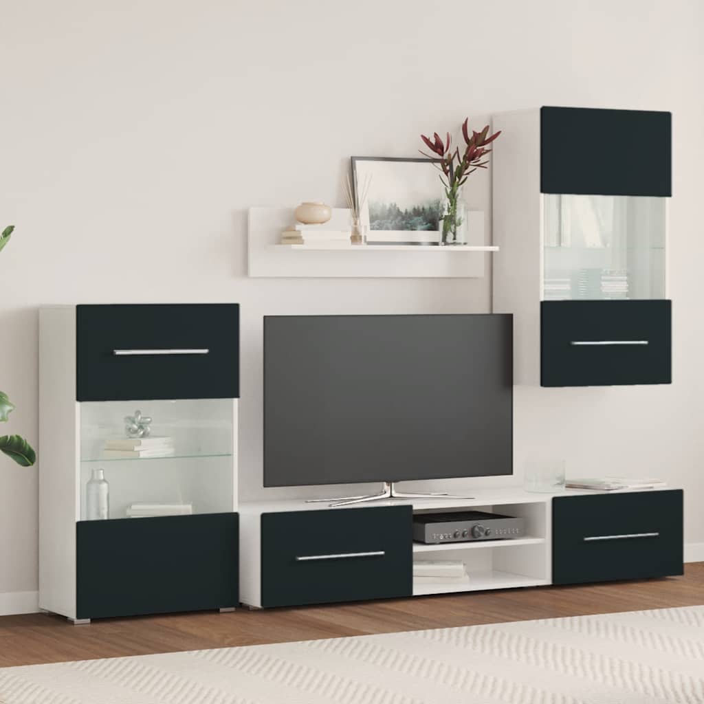 Unità Tv 5 Pz Con Illuminazione A Led Indaco Opaco Truciolato