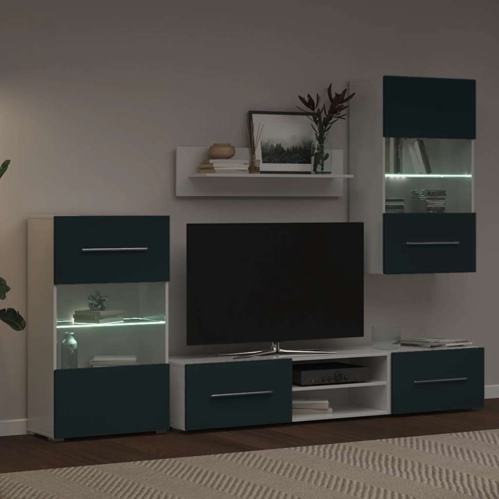 Unità Tv 5 Pz Con Illuminazione A Led Indaco Opaco Truciolato