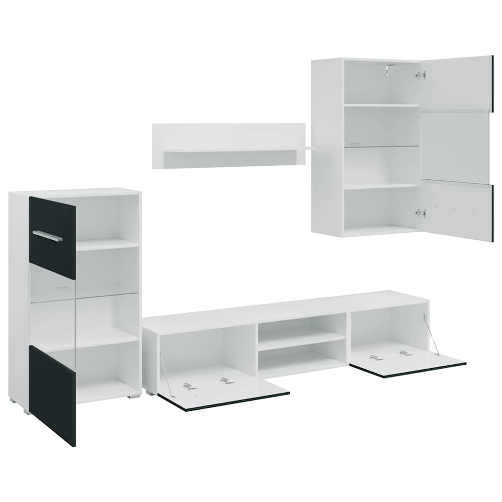 Unità Tv 5 Pz Con Illuminazione A Led Indaco Opaco Truciolato