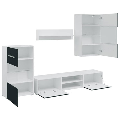 Unità Tv 5 Pz Con Illuminazione A Led Indaco Opaco Truciolato