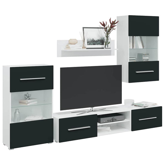 Unità Tv 5 Pz Con Illuminazione A Led Indaco Opaco Truciolato