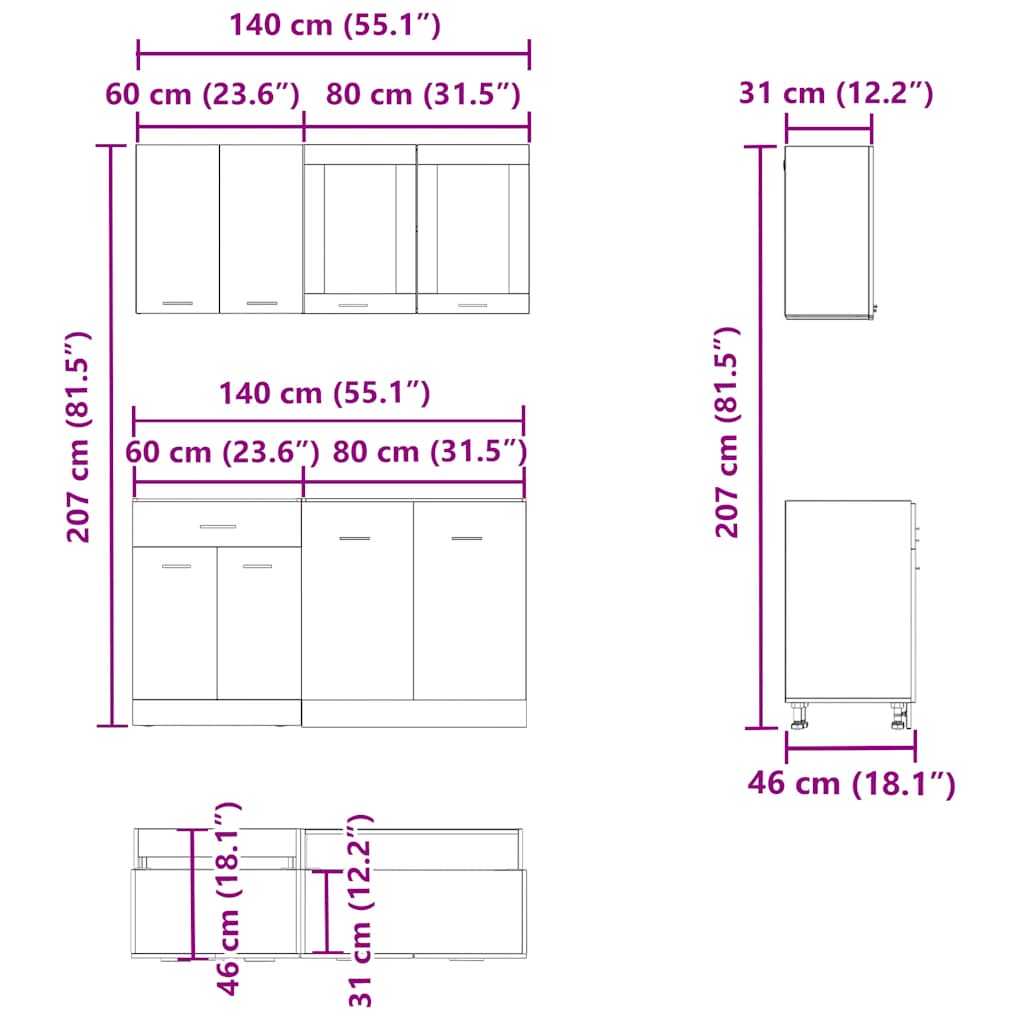 Set Di Mobili Da Cucina 4 Pz In Truciolato