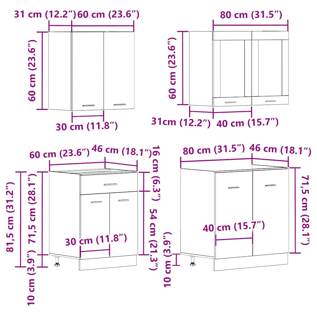 Set Di Mobili Da Cucina 4 Pz In Truciolato