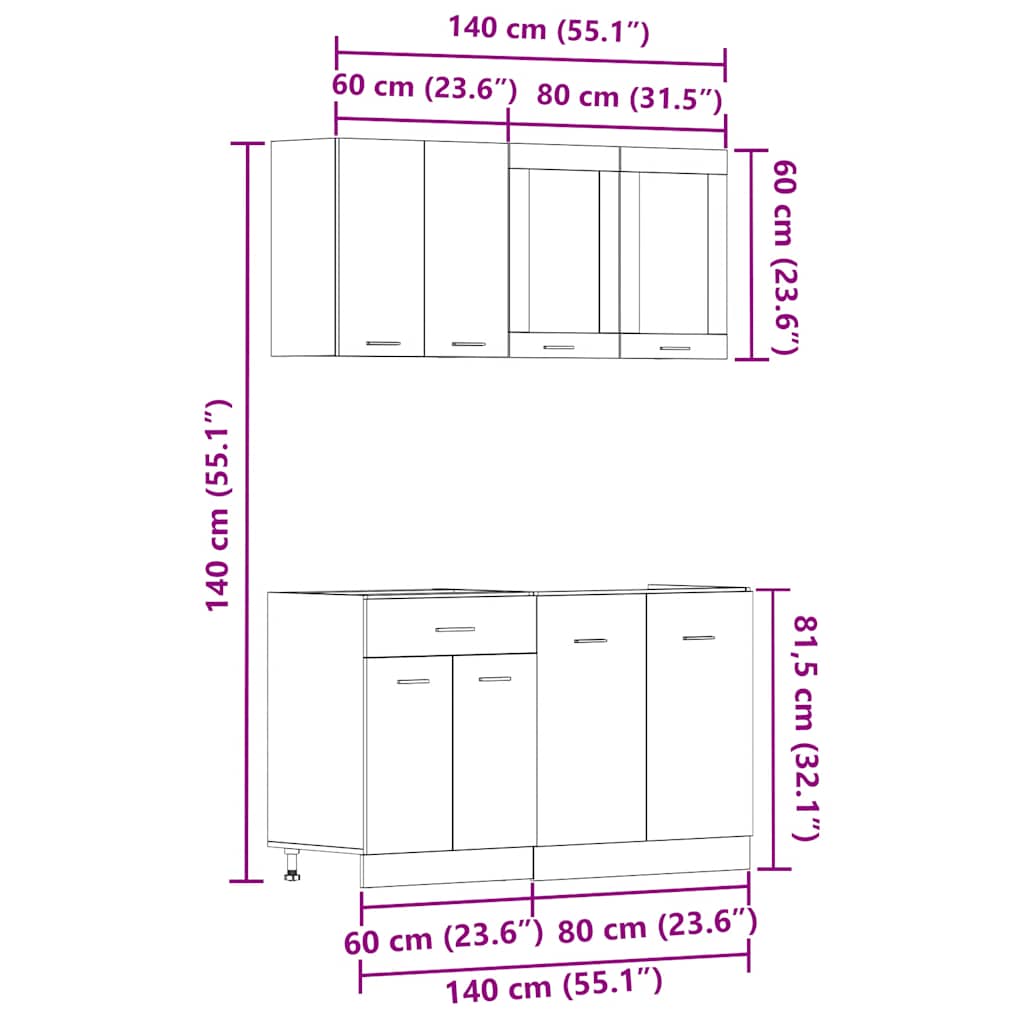 Set Di Mobili Da Cucina 4 Pz In Truciolato