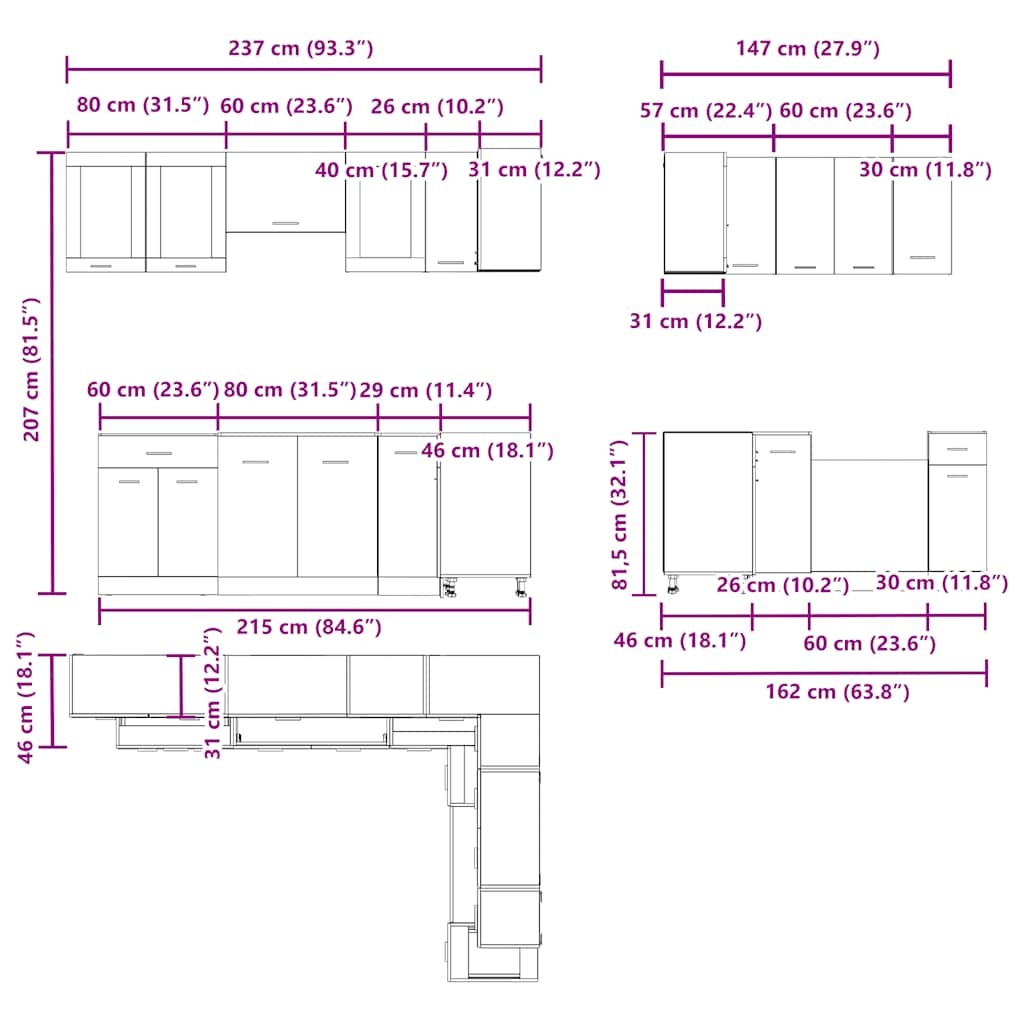 Set Di Mobili Da Cucina 11 Pz Rovere Artigianale Truciolato