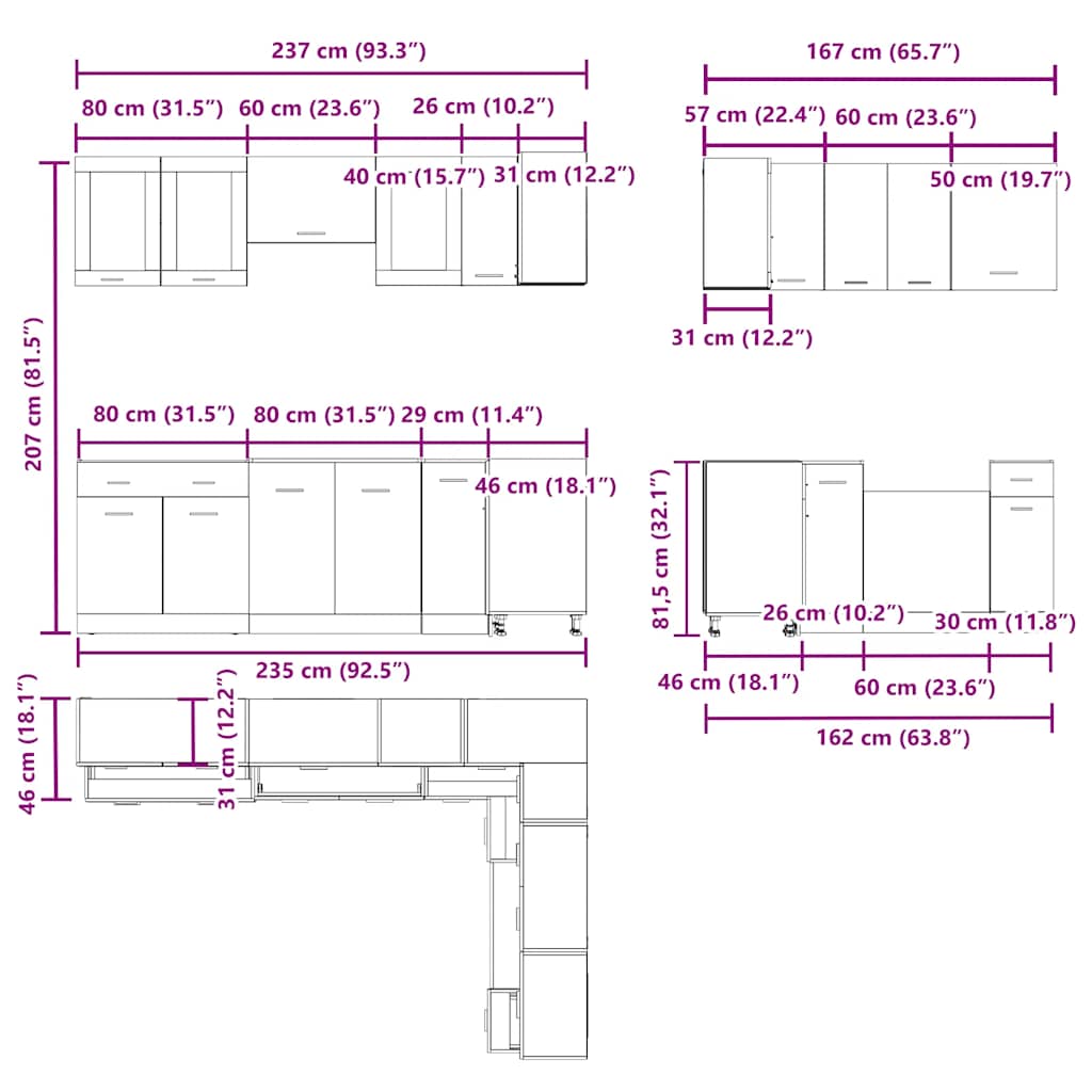 Set Di Mobili Da Cucina 11 Pz In Truciolato