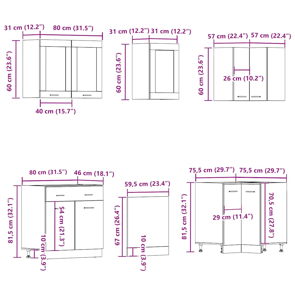 Set Di Mobili Da Cucina 11 Pz In Truciolato