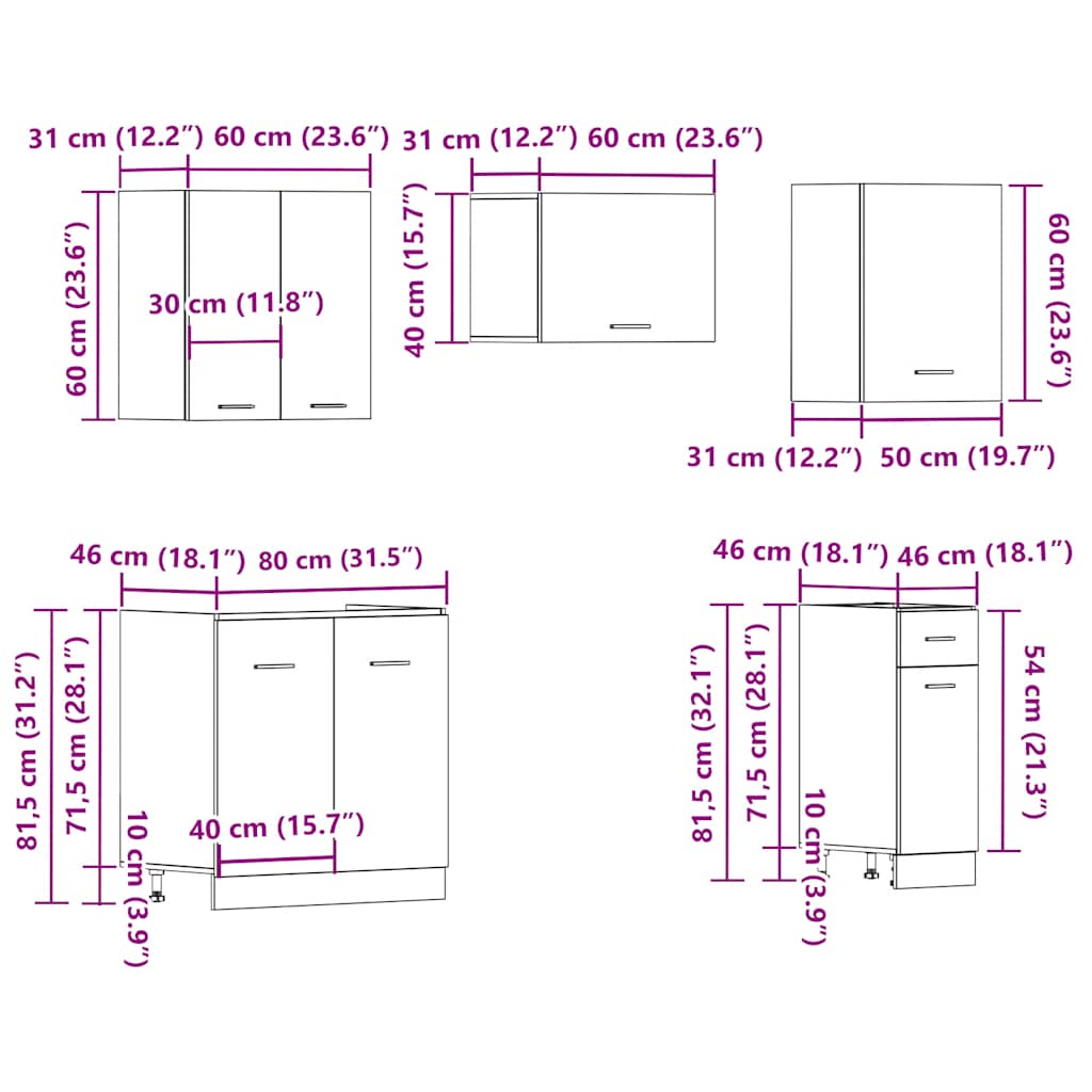 Set Di Mobili Da Cucina 11 Pz In Truciolato