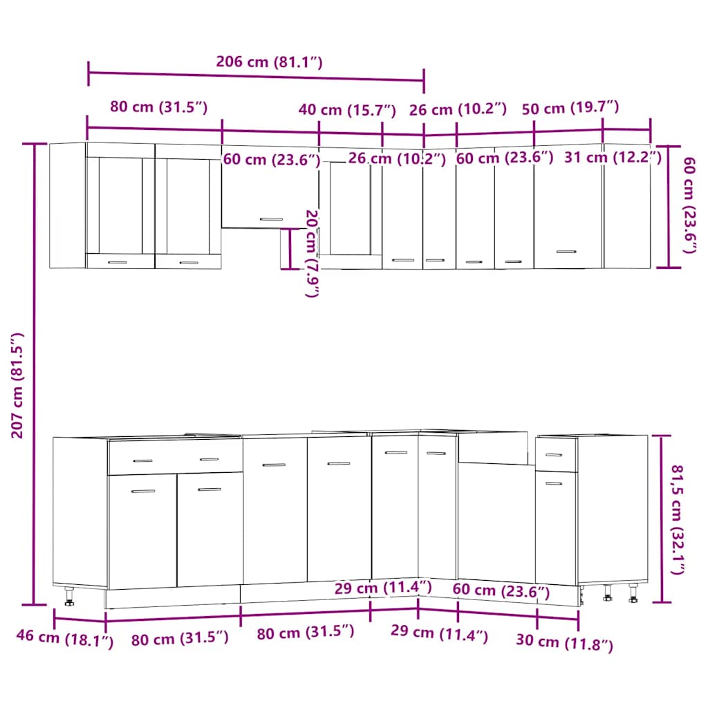 Set Di Mobili Da Cucina 11 Pz In Truciolato