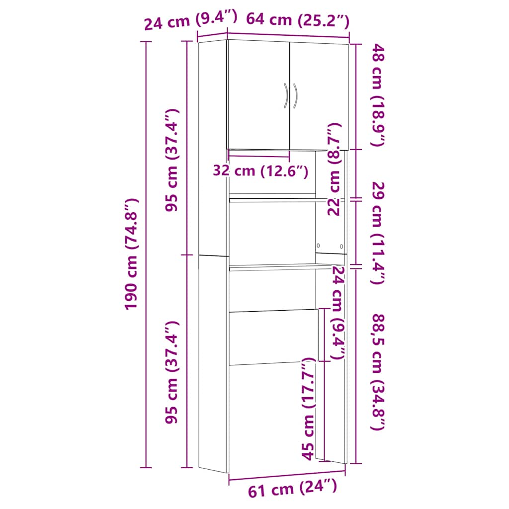 Mobile Lavatrice 64X24X190 Cm Legno Multistrato