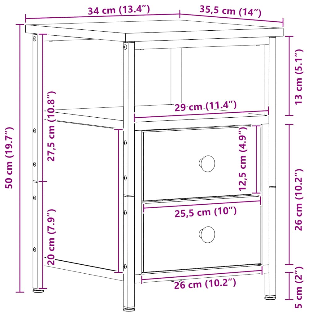Comodino 34X35,5X50 Cm In Legno Multistrato