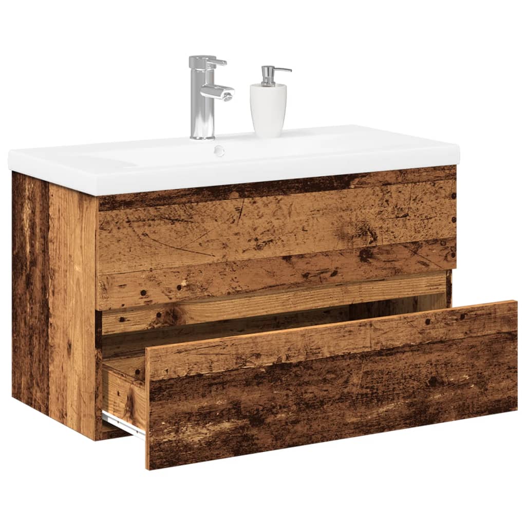 Mobile Da Bagno Con Lavabo Integrato E Rubinetto Legno Antico