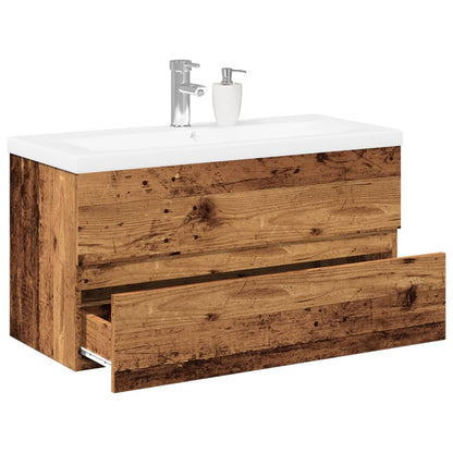 Mobile Da Bagno Con Lavabo Integrato E Rubinetto Legno Antico