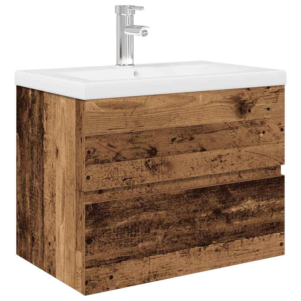 Mobile Da Bagno Con Lavabo Integrato E Rubinetto Legno Antico
