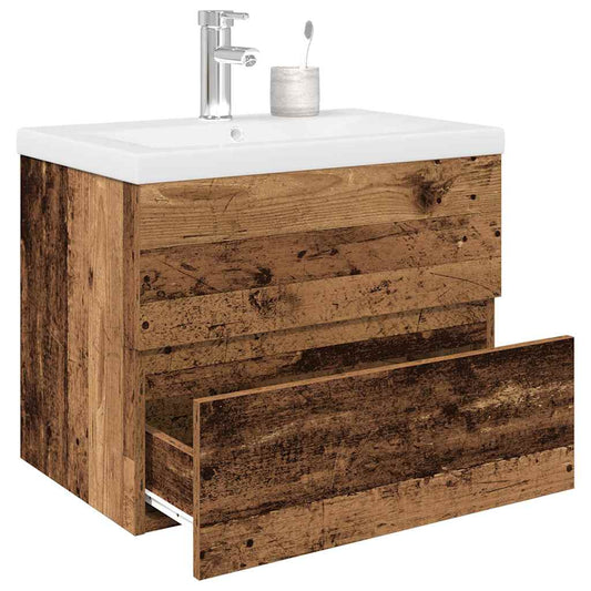 Mobile Da Bagno Con Lavabo Integrato E Rubinetto Legno Antico
