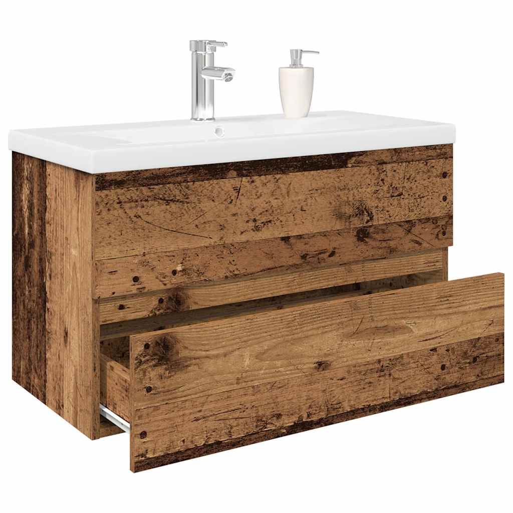 Mobile Da Bagno Con Lavabo Integrato E Rubinetto Legno Antico